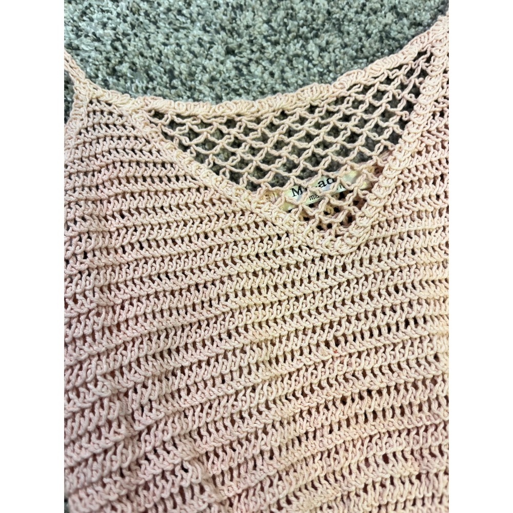MiLady Italy Pink Crochet Tulle Maxi Dress Spaghetti Strap Fairycore Boho 48in - Picture 4 of 13